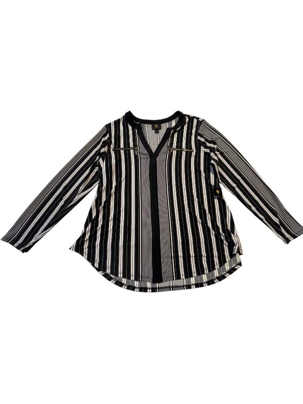 JM Collection Womens Plus Size 0X V-Neck Top Zipper Pockets Black & White Stripe
